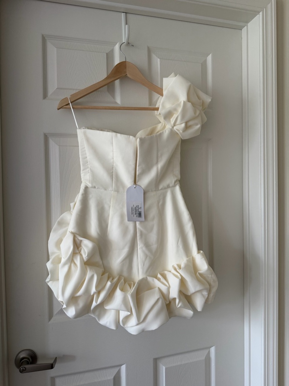 One-Shoulder Ivory Ruffle Mini Dress - Picture 2 of 3
